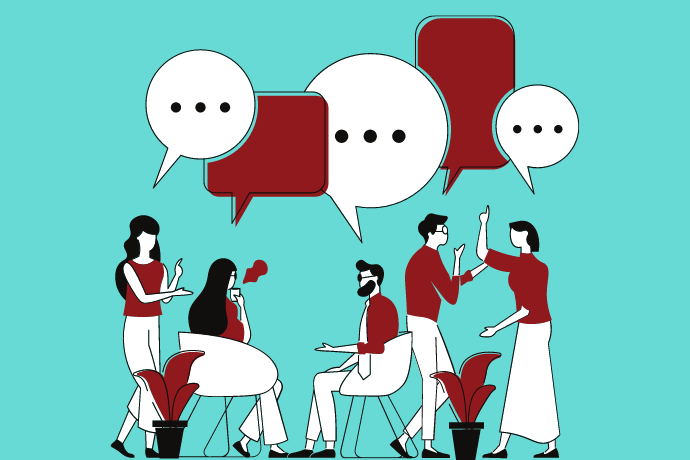 Cartoon image of millennials communicating